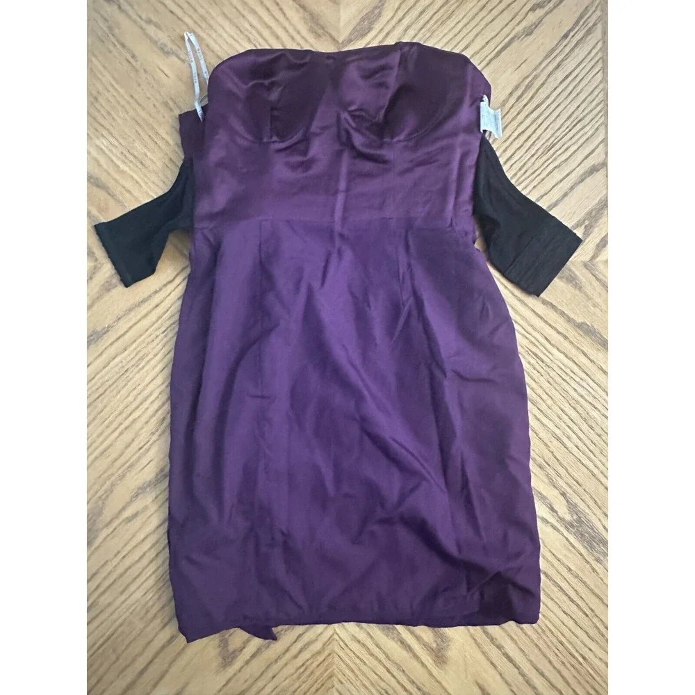 Draped Chiffon Purple Cocktail Dress Gathered Bustier Strapless Bra Insert Sz 6 - Picture 11 of 12